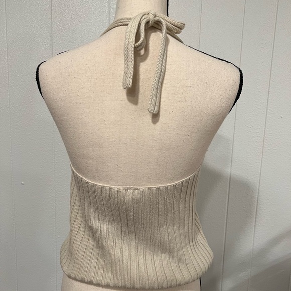 Tangents knitted casual backless ribbed knit camisole top tie around neck - Picture 3 of 12